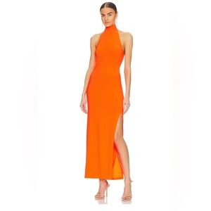 Orange halter turtleneck gown